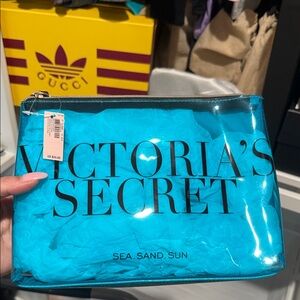 Victoria's Secret Turquoise Clear Zip Cosmetic Pouch